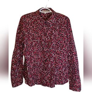 Foxcroft Button Down Women's Top - Red black/white - PLUS SIZE 16